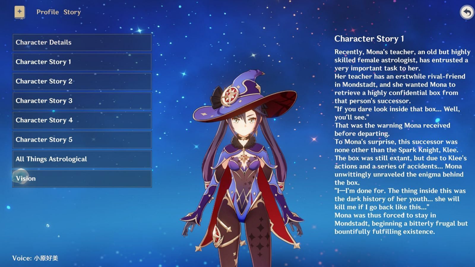 Mona talks about Barbeloth in her Character Story 1 (Image via HoYoverse)